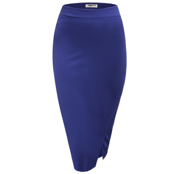 SuperCart Zeagoo Women High Waist Slim Stretch Side Split Pencil Skirt (Blue) - intl  