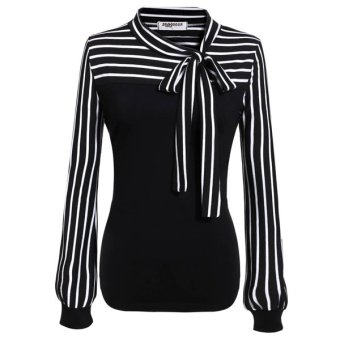 SuperCart Zeagoo Women O-Neck Long Sleeve Striped Patchwork Slim Blouse Tops (Black) - intl  