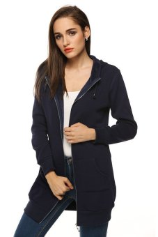 SuperCart Zeagoo Women Winter Casual Long Sleeve Hooded Zipper Hoodies Sweatshirt Coat With Fleece (Blue)    