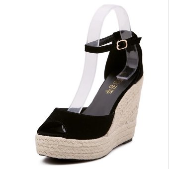 Superior QualitySummer style comfortable Bohemian Wedges Women sandals for Lady shoes high platform open toe Women shoes(Black) (EU:33)-intl  