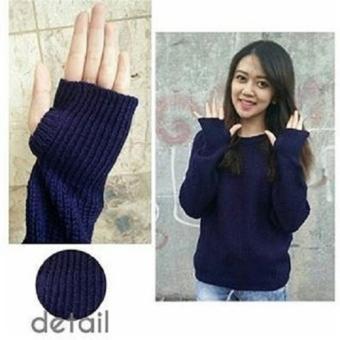 Sweater Rajut Hangat Roundhand Warna Navy  