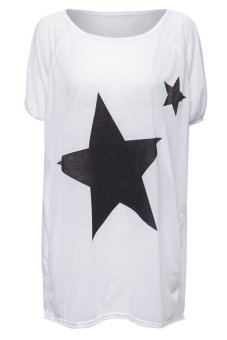 Sweet Scoop Neck Star Print Batwing Sleeve Women's T-Shirt (White)  