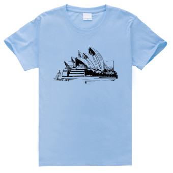 Sydney Opera House Drawings In Ink Cotton Soft Men Short Sleeve T-Shirt (Powder Blue)   