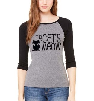 Sz Graphics cat meow T Shirt Raglan 3/4 Wanita Kaos Raglan 3/4 Wanita T Shirt Wanita-Misty  