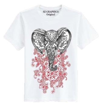 Sz Graphics/Flower Elephant/T Shirt Wanita/Kaos Wanita/T Shirt Fashion Wanita-Putih  