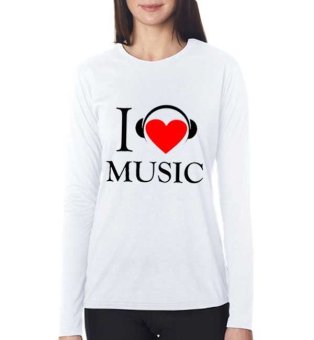 Sz Graphics I Love Music T Shirt Long Sleeve Wanita Kaos Lengan Panjang Wanita Kaos Wanita T Shirt Wanita T Shirt Fashion-Putih  