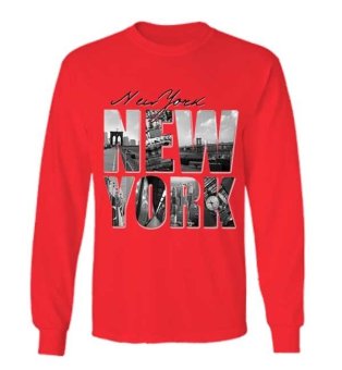 Sz Graphics New York T Shirt Long Sleeve Pria Kaos Lengan Panjang Pria T Shirt Pria Kaos Pria T Shirt Fashion-Merah  