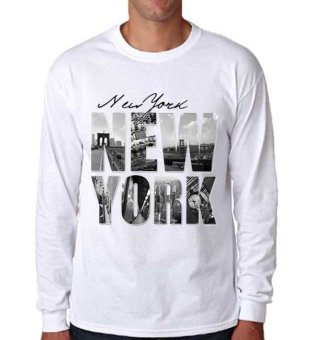 Sz Graphics New York T Shirt Long Sleeve Pria Kaos Lengan Panjang Pria T Shirt Pria Kaos Pria T Shirt Fashion-Putih  