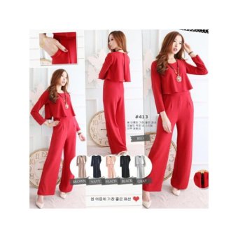 T-OS Jumpsuit Fashion Wanita Ruffle [RED]  