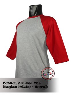 T-shirt Kaos Raglan - Abu Misty Merah  