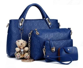 tas fashion wanita 4 in 1 dengan boneka warna biru tas fashion wanita 4 in 1 dengan boneka warna biru