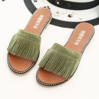 Tassel Sandals Women Slippers Summer 2017 Fringe Sandal Flats Slides Women Shoes Chaussure de Marque Slipper (Green) - intl  