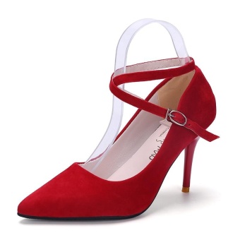 Tauntte 2017 New Pointed Toe Shallow Women Thin Heels Wedding Shoes Korean Sex High Heels Pumps Buckle Strap For Lady (Red) - intl  