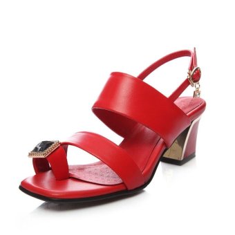 Tauntte 2017 New Summer Genuine Leather Lady Sandals Fashion Anti-Odor Crystal Women Shoes (Red) - intl  