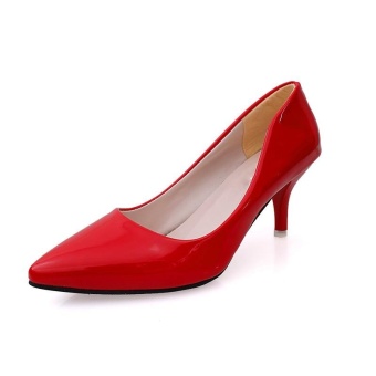 Tauntte 2017 New Summer Korean Shallow High Heel Pumps Women Formal Pointed Toe Thin Heel Shoes Patent Leather Shoes For Lady (Red) - intl  