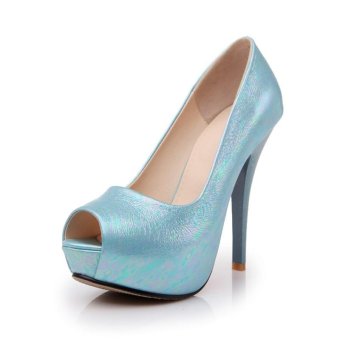 Tauntte 2017 New Summer Office Peep Toe Thin Heels Pumps Women Shallow 12cm Supper Heels Casual Career Shoes (Blue) - intl  