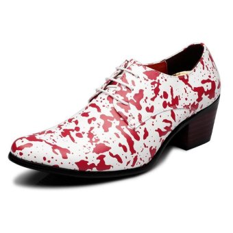 Tauntte Camouflage Height Increasing Formal Leather Shoes Men Bussiness Derby Shoes (Red) - intl  