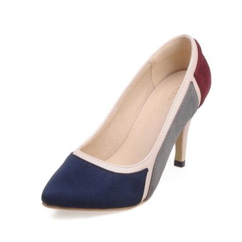 Tauntte Fashion Flock Leather Women Thin Heels Pumps Shallow Casual High Heels Shoes(Blue) - intl  