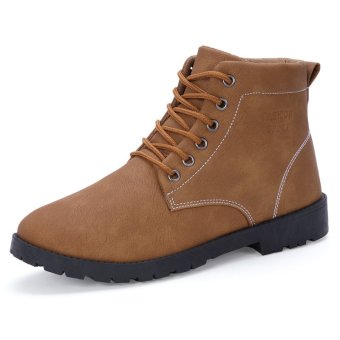 Tauntte Fashion Men Ankle Boots Casual Work Boots Autumn And Winter British Martin Boots (Khaki) - intl  
