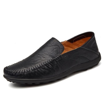 Tauntte Genuine Leather Men Shoes Breathable And Anti-Odor Cow Leather Loafers Fashion Casual Shoes Plus Size (Black) - intl  