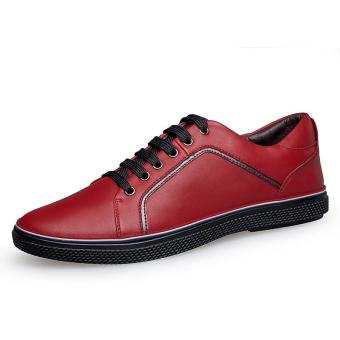 Tauntte Korean Genuine Leather Shoes Fashion Men Casual Shoes (Red) - intl  