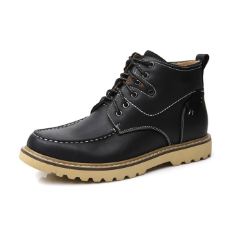 Tauntte Men Work Boots Fashion Genuine Leather Ankle Boots Keep Warm Martin Boots (Black) - intl  