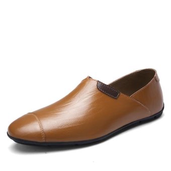 Tauntte New Breathable Genuine Leather Shoes Men Slip-Ons Casual Shoes Plus Size (Brown) - intl  