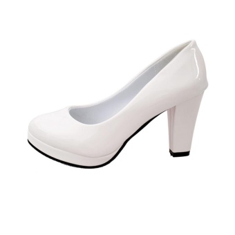 Tauntte New Round Toe Shallow Square Heels Office Pumps Women Platform Formal High Heels Shoes (White) - intl  