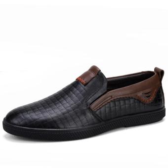 Tauntte New Slip On Men Genuine Leather Shoes Korean Breathable Weave Formal Shoes (Black) - intl  