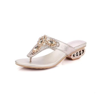 Tauntte New Summer Low Heels Sexy Women Flip Flops Crystal Casual Outdoor Beach Shoes For Lady (Gold) - intl  