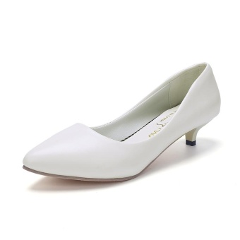 Tauntte Pointed Toe Shallow Med Heels Lady Office Shoes OL Career Thin Heels Women Pumps (White) - intl  