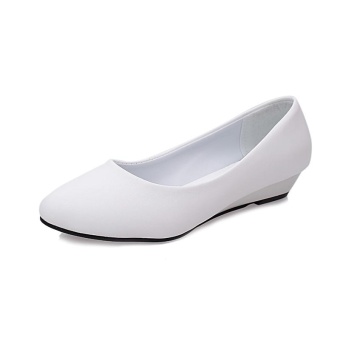 Tauntte Slip On Office Wedges Pumps Shallow Women Patent Leather Casual Shoes (White) - intl  