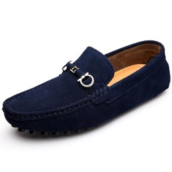 Tauntte Summer Genuine Leather Men Loafers Korean Breathable Slip On Suede Casual Shoes (Blue) - intl  