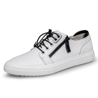 Tauntte Summer New Zip Genuine Leather Shoes Men Elastic Band Casual Shoes (White) - intl  