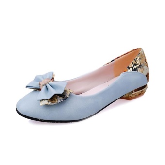 Tauntte Summer Square Heels Women Pumps Batterfly-knot Square Toe Low Heel Shoes For Lady (Blue) - intl  