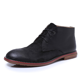 Tauntte Winter Classic Chukkas Men Genuine Leather Ankle Boots Fashion Casual Keep Warm Martin Boots (Black) - intl  