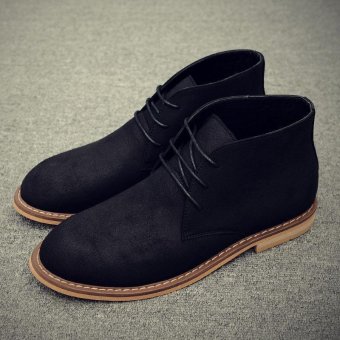 Tauntte Winter Men Chelsea Boots British Cow Suede Ankle Boots Retro Martin Boots (Black) - intl  