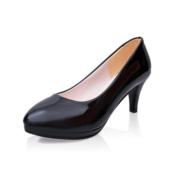 Tauntte Women Shallow Thin Heels Pumps Round Toe High Heels Office Formal Shoes With Platform For Lady (Matte Black) - intl  