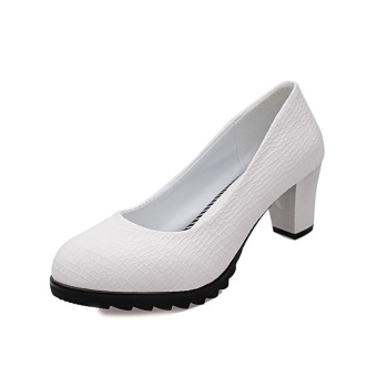 Tauntte Women Square Heels Pumps Shallow Round Toe High Heels Career Formal Shoes (White) - intl  