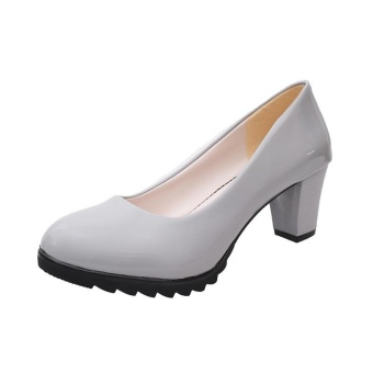 Tauntte Women Square Heels Pumps Shallow Round Toe OL High Heels Career Shoes With Platforms (Grey) - intl  