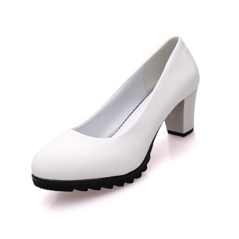 Tauntte Women Square Heels Pumps Shallow Round Toe OL High Heels Career Shoes With Platforms (White) - intl  