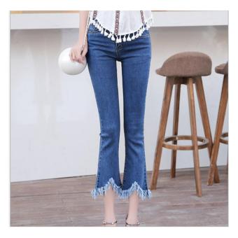 TF Bootleg jeans women nine minutes of pants Micro flared jeans Star with jeans(Dark Blue) - intl  