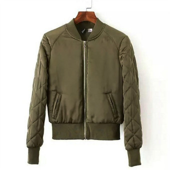 The Best Fashion Long sleeve Quilted Jacket Thin Padded Short Quilting Bomber Pilot Jacket Coat Outerwear Tops 2XL (Army Green) - intl  