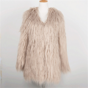 The Best Quality Elegant faux fur coat women Fluffy warm long sleeve female outerwear S(Khaki) - intl  