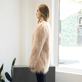 The Best Quality Elegant faux fur coat women Fluffy warm long sleeve female outerwear XL(Flesh pink) - intl  