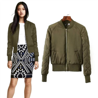 The Great Fashion Long sleeve Quilted Jacket Thin Padded Short Quilting Bomber Pilot Jacket Coat Outerwear Tops S (Army Green) - intl  