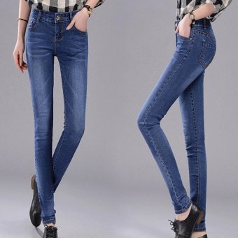 The New 2016 Han Edition Cultivate One's Morality Show Thin Big Yards Jeans In The Women's Feet Pants Waist Pencil Pants (dark Blue)  