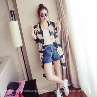The new Korean version of the chiffon printing stand collar long section sleeve thin section of the sunscreen coat windbreaker female - intl  