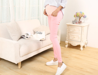 The new leggings pregnant women, pregnant women care belly pants thin models pantyhose pencil pants(pink)  