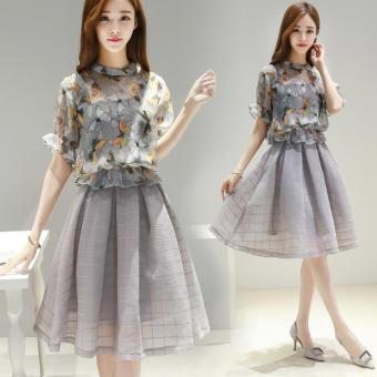 The new summer Korean short sleeved a word Eugen yarn print dress - intl  